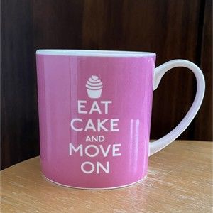 Eat Cake and Move On Coffee Mug Pink White Fine Bone China Rose of England